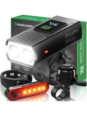 USB-C Rechargeable Bike Light Set - Front & Back, Waterproof, 12+6 Modes, Night
